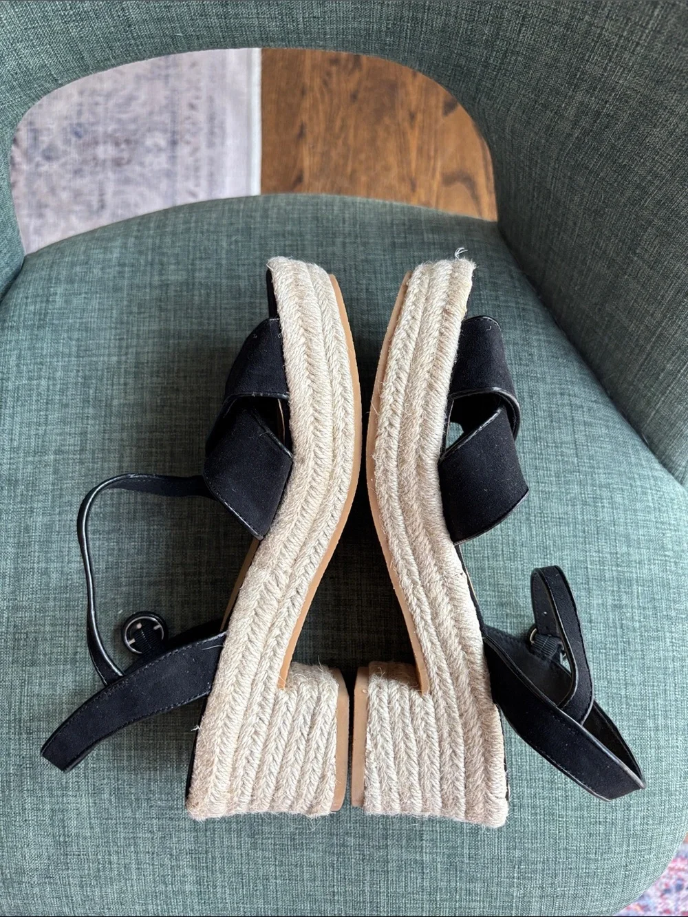 J. Crew black suede Espadrille Platform heels Sandals Classic Women’s 7.5 Summer